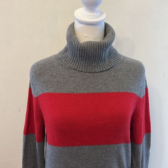 Lands End gray red striped turtleneck sweater Size S EUC - Picture 3 of 5
